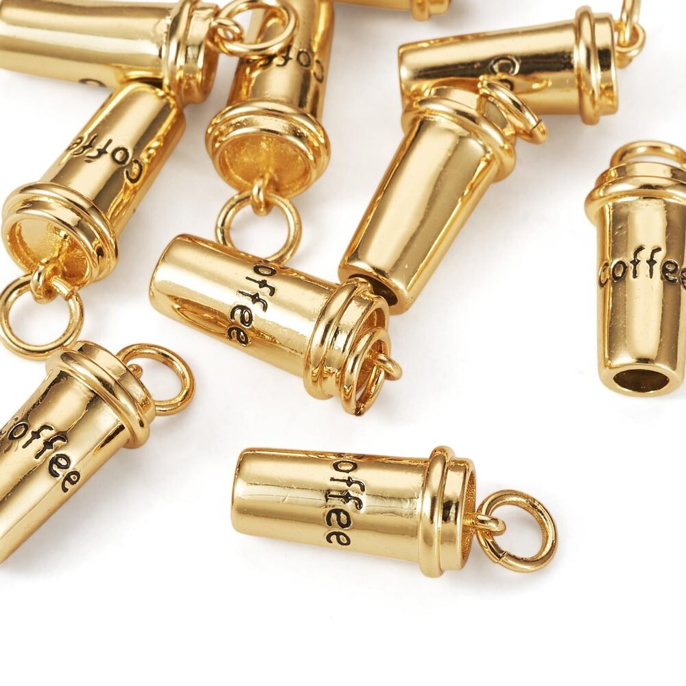 5655 Pandahall 10Pcs 18K Gold Plated Coffee Cup Charms Golden Plated Brass